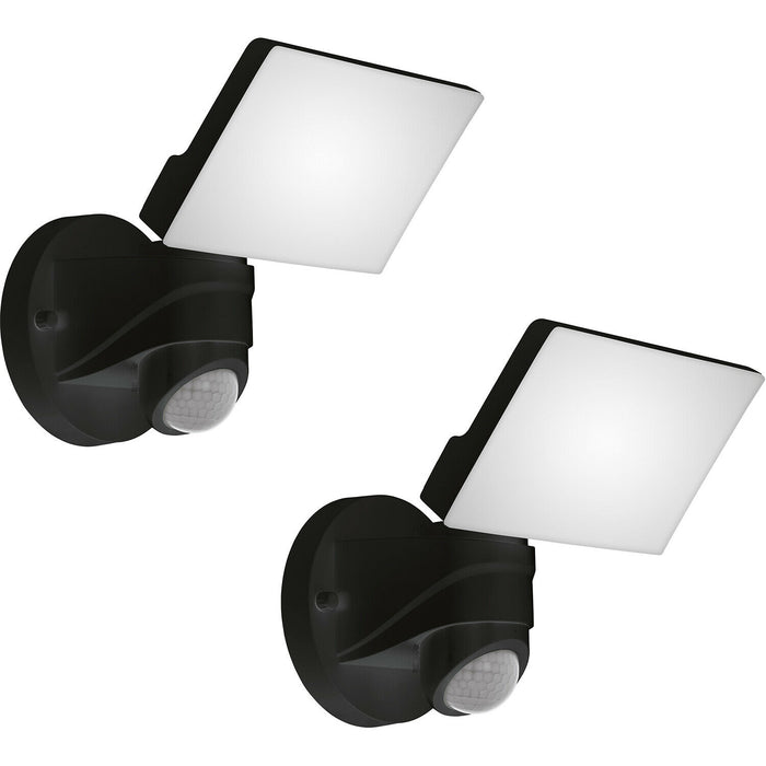 2 PACK IP44 Outdoor Wall Light & PIR Sensor Black Plastic 13W LED Lamp Loops