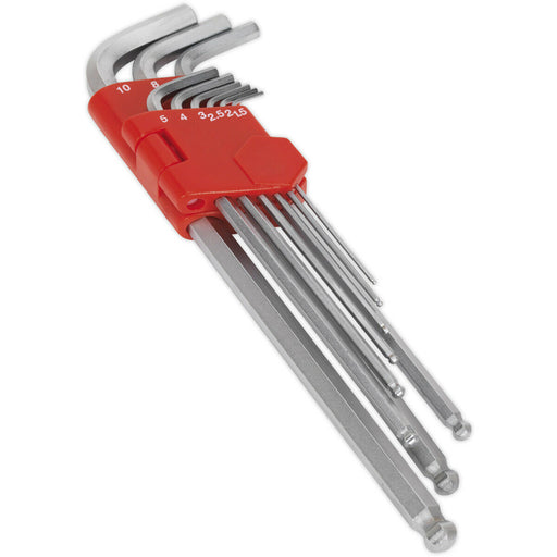 9 Piece Extra-Long Ball-End Hex Key Set -  92 - 230mm Length - 1.5 to 10mm Size Loops