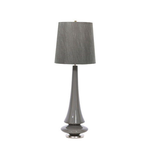 Table Lamp Mid Grey Glaze Dark Grey Faux Silk Shade Grey LED E27 60W Loops