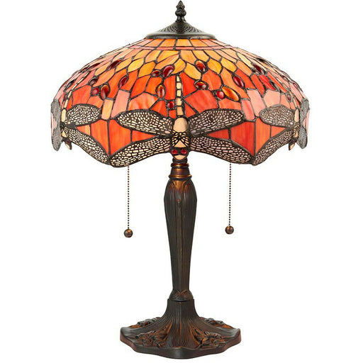 Tiffany Glass Table Lamp Light Dark Bronze Base & Orange Dragonfly Shade i00197 Loops