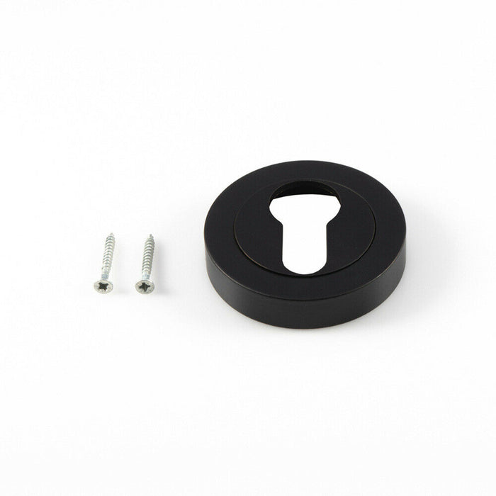 50mm Euro Profile Round Escutcheon Concealed Fix Matt Black Keyhole Cover Loops