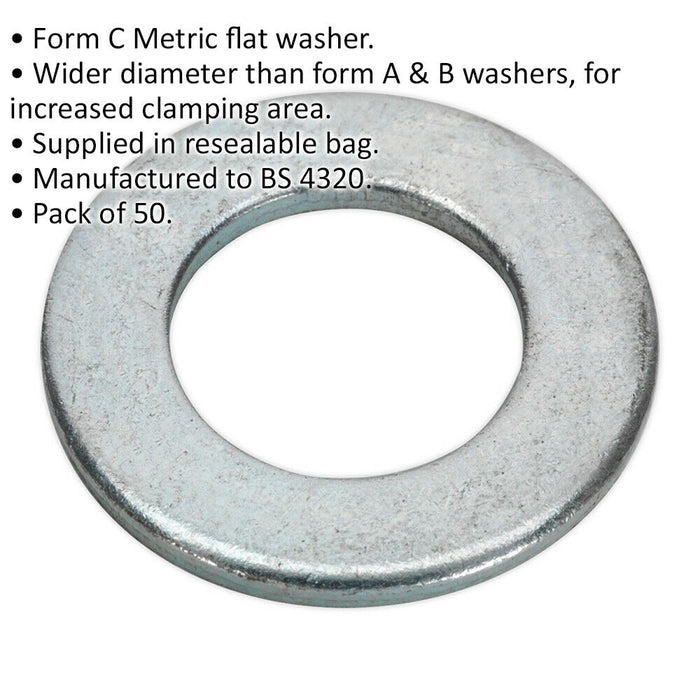 50 PACK Form C Flat Washer - M20 x 39mm - BS 4320 - Metric - Metal Spacer Loops