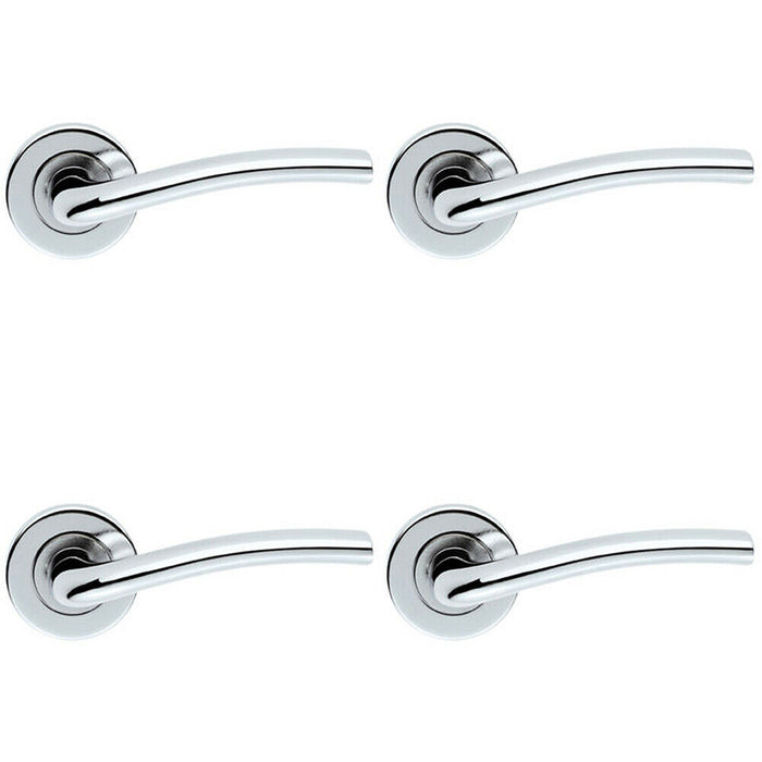 4x PAIR Raised Lever with Smooth Edges Concealed Fix Round Rose Polished Chrome Loops