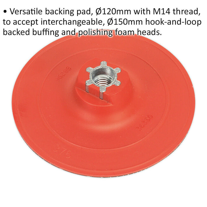 120mm Hook and Loop Backing Pad - M14 x 2mm Thread - Buffing & Polishing Loops