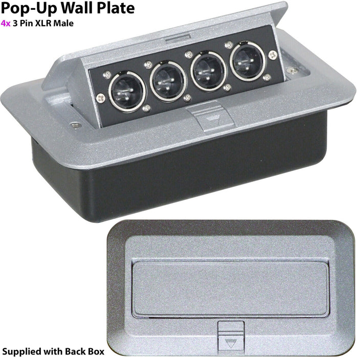 PRO Quad XLR Male Pop Up Wall Floor Plate & Back Box 3 Pin Amp Speaker Outlet Loops