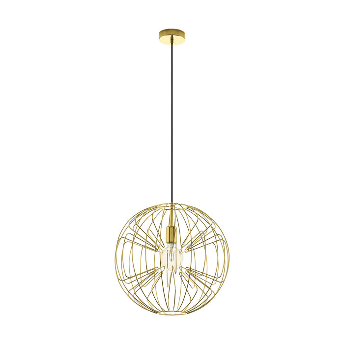 Pendant Ceiling Light Colour Brass Shade Circular Open Wire Frame Bulb E27 1x60W Loops