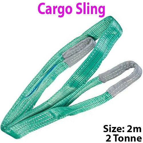 2m 2 Tonne (2000KG) Flat Webbing Strong Cargo Sling Lifting Crane Hoist Strap Loops
