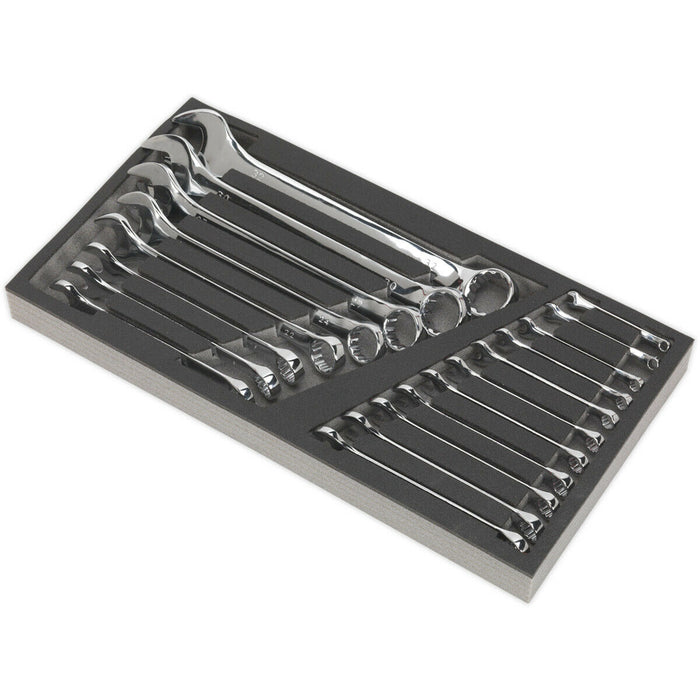 19 Piece Combination Spanner Set with Tool Tray - Tool Box Tray Tidy Storage Loops