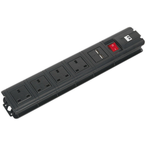 2.6m Extension Cable - 4 x 230V Plug Sockets - 2 x USB Sockets - On/Off - Black Loops