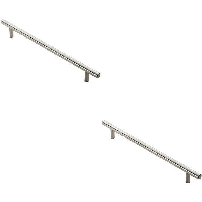 2x Round T Bar Cabinet Pull Handle 828 x 12mm 768mm Fixing Centres Satin Nickel Loops