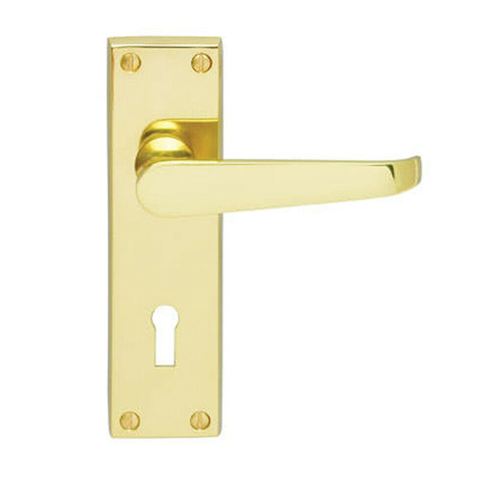PAIR Victorian Flat Lever on Lock Backplate Handle 150 x 42mm Polished Brass Loops
