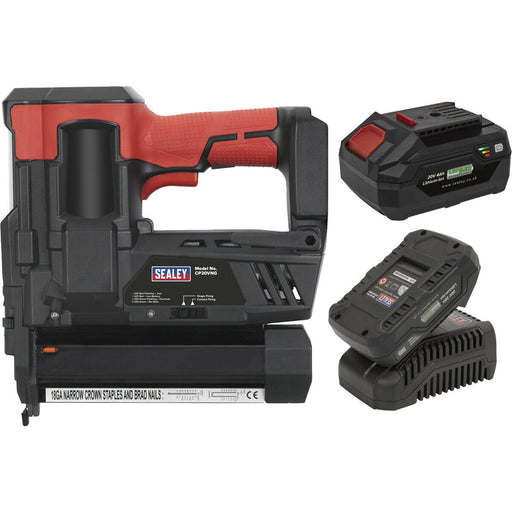 20V Cordless Staple & Nail Gun - 18 SWG - Includes 2 Batteries & Charger - Bag Loops