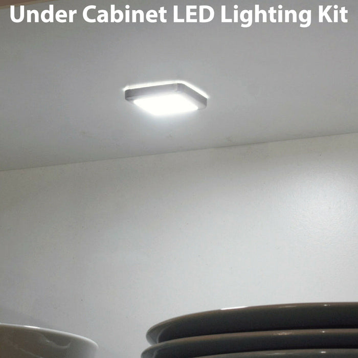 Square LED Plinth Light Kit 12 NATURAL WHITE Spotlights Kitchen Bathroom Panel Loops