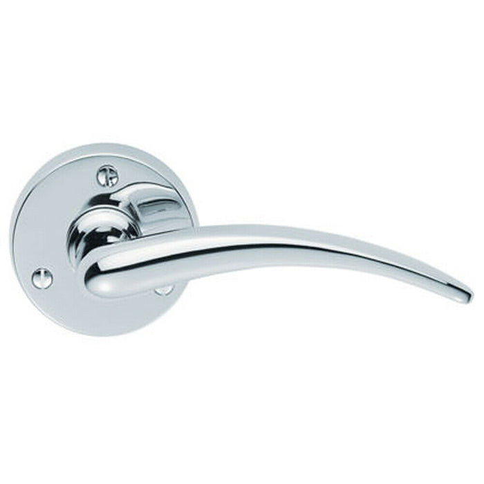 PAIR Slim Arched Tapered Lever on 58mm Round Rose Polished Chrome Door Handle Loops