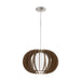 Pendant Ceiling Light Colour Satin Nickel Shade Brown White Wood Glass E27 1x60W Loops