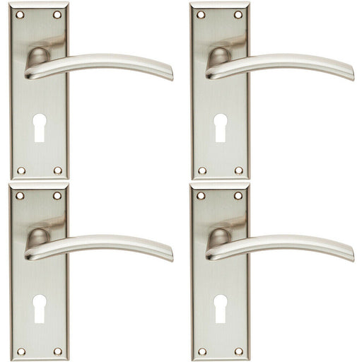 4x PAIR Arched Lever on Lock Backplate Door Handle 150 x 50mm Satin Nickel Loops