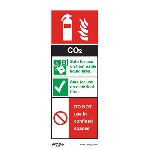 1x CO2 FIRE EXTINGUISHER Health & Safety Sign - Rigid Plastic 75 x 210mm Warning Loops