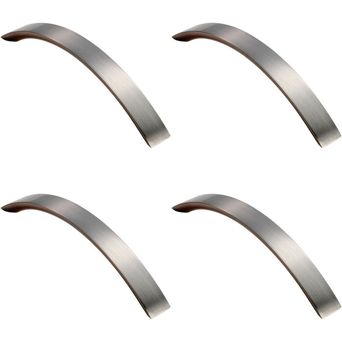 4x Curved Convex Grip Pull Handle 141 x 14mm 128mm Fixing Centres Satin Nickel Loops