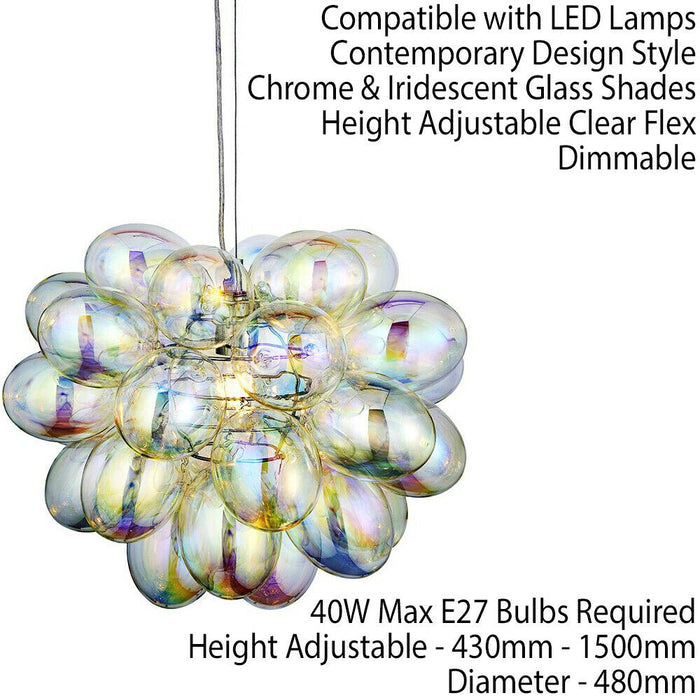 Hanging Ceiling Pendant Light Iridescent Holo Glass Bubble Shade Feature Lamp Loops