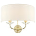Dimmable Twin Wall Light Brass Glass White Fabric Shade Curved Arm Lamp Fitting Loops