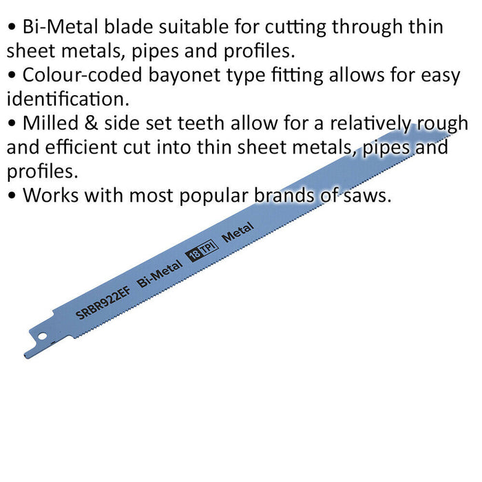 5 PACK 230mm Bi-Metal Reciprocating Saw Blade - 18 TPI - Milled Side Set Teeth Loops