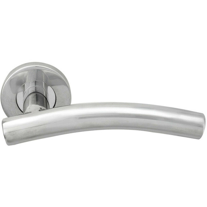 Door Handle & Latch Pack Polished Steel Arched Lever Screwless Round Rose Loops