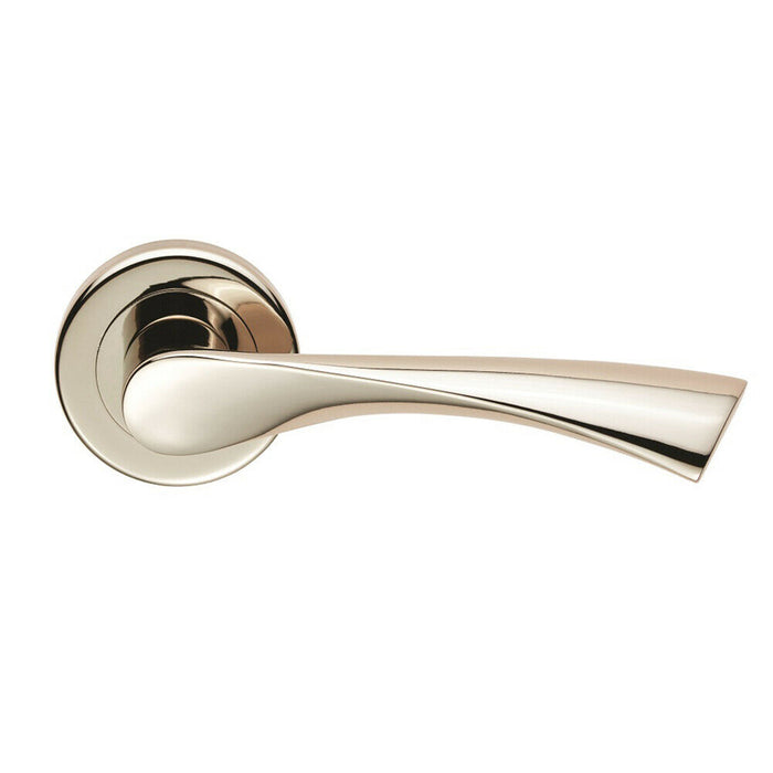 PAIR Angular Twisted Handle on Round Rose Concealed Fix Polished Nickel Loops
