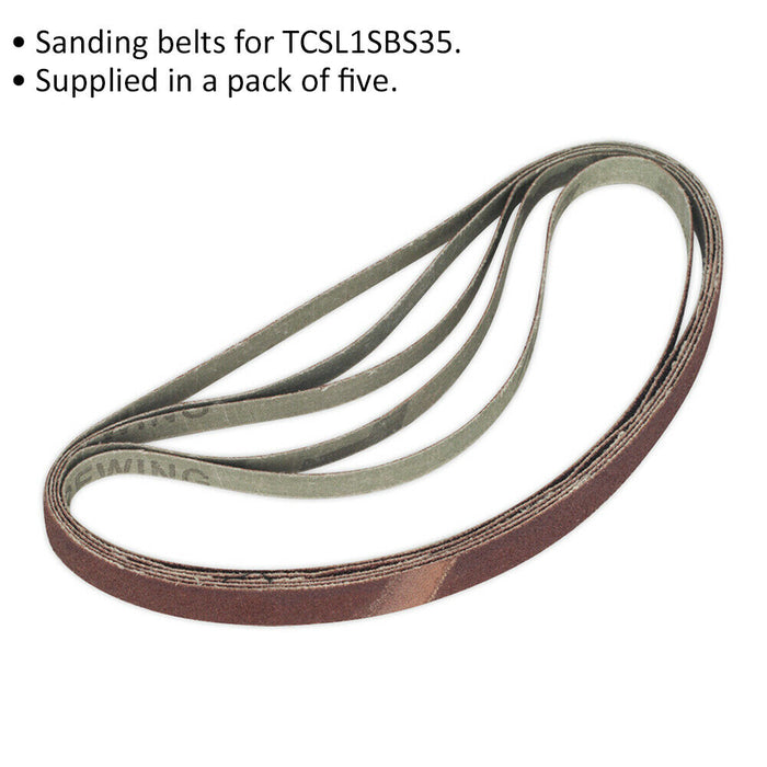 5 PACK - 12mm x 456mm Sanding Belts - 40 Grit Aluminium Oxide Slim Detail Loop Loops