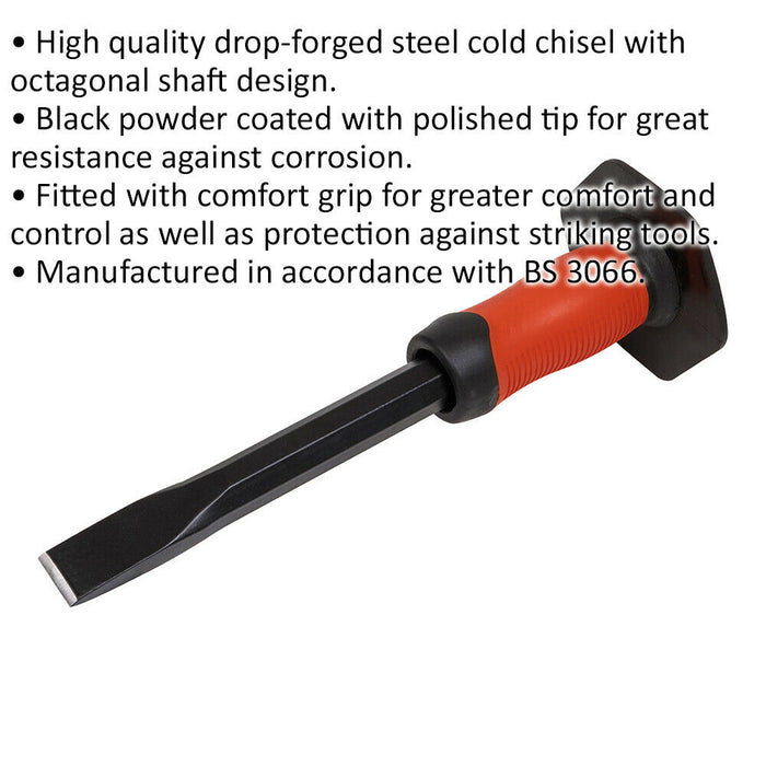 Drop Forged Steel Cold Chisel with Safety Grip - 25mm x 300mm - Octagonal Shaft Loops