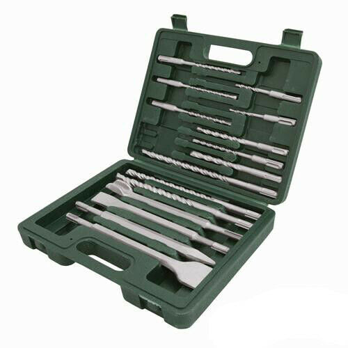 15 Piece SDS Plus Masonry Drill & Steel Chisel Set In Sturdy Case Loops