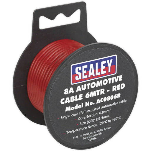8A Thick Wall Automotive Cable - 7m Reel - Single Core - PVC Insulated - Red Loops