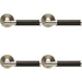 4x PAIR Carbon Fibre Round Bar Handle on Round Rose Concealed Fix Satin Steel Loops