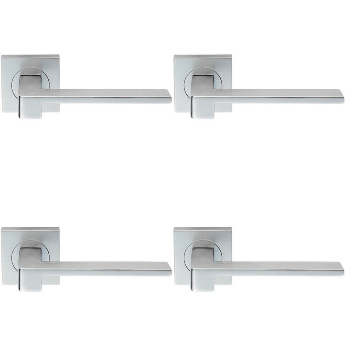 4x PAIR Flat Squared Bar Handle on Square Rose Concealed Fix Satin Chrome Loops