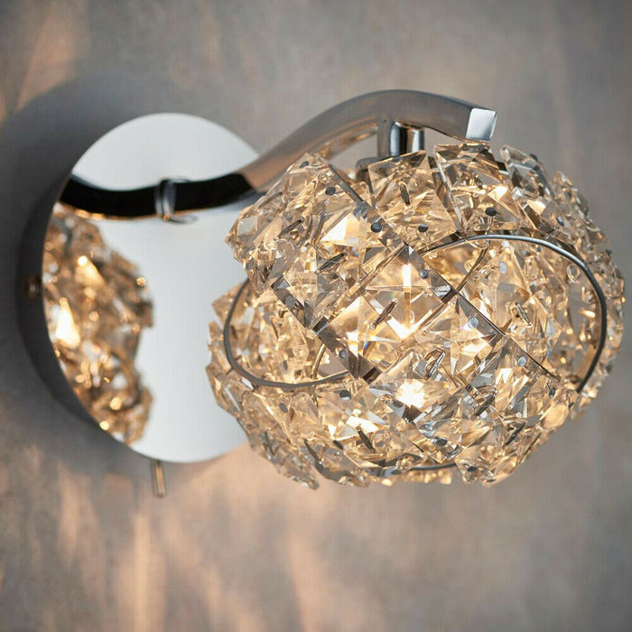 3 Bulb Ceiling Lamp & 2x Matching Wall Light Chrome Arm & Crystal Twist Shade Loops