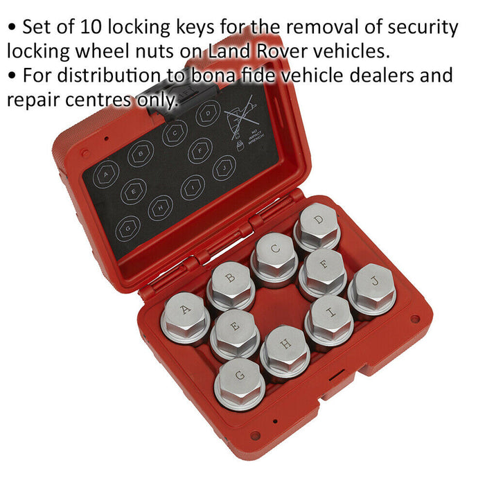 10pc Locking Wheel Nut Key Set - DEALERS & REPAIR CENTRES ONLY - For Land Rover Loops