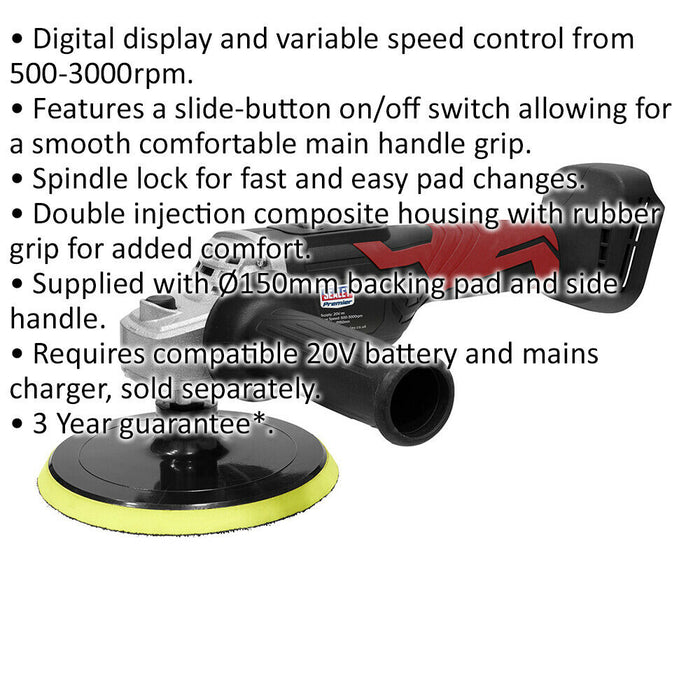 150mm Cordless Rotary Polisher - 500 to 3000 rpm - M14 x 2mm Thread - Body Only Loops