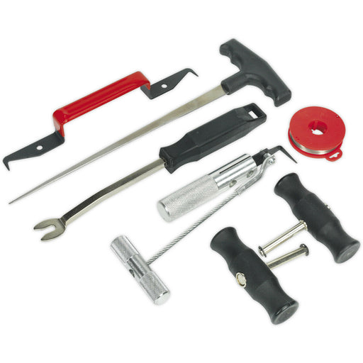 7 Piece Windscreen Removal Tool Kit - Bonded & Rubbered Screens - Chromed Steel Loops