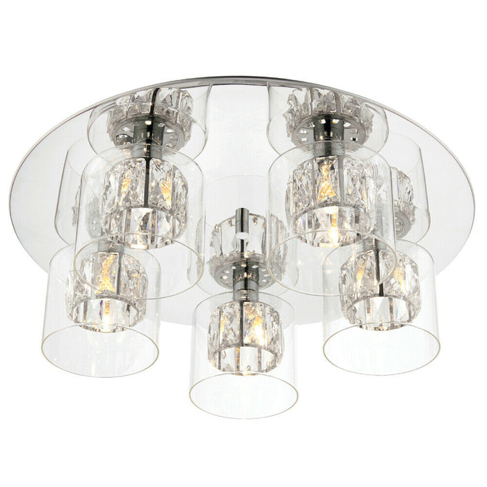 Flush Ceiling Mount Light Chrome Crystal Chandelier Round Modern Bulb Pendant Loops