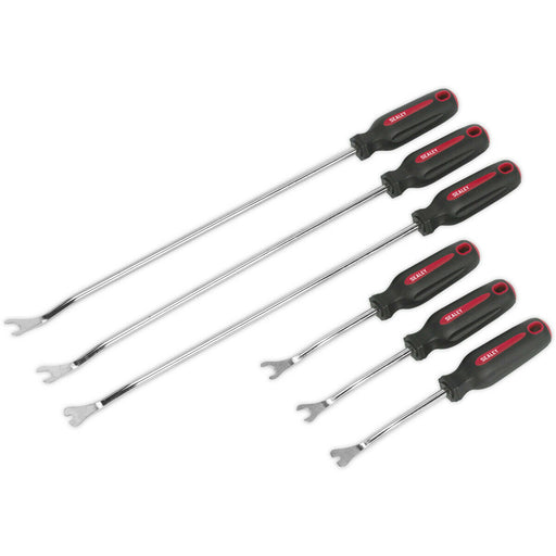 6 Piece Trim Clip Removal Tool Set - 3 x Stubby & 3 x Long Reach - Comfort Grip Loops