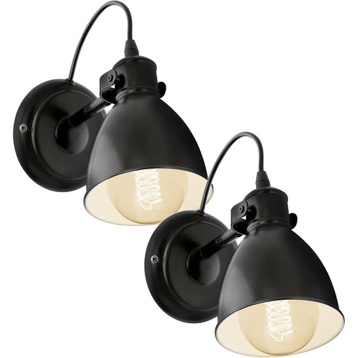 2 PACK Adjustable Wall Light   Sconce Black & White Bowl Shade 1x 40W E27 Loops