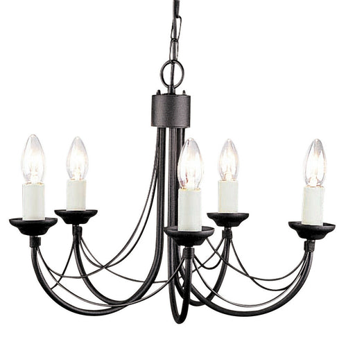 5 Bulb Chandelier Light Gothic Style Ivory Colour Candle Tube Black LED E14 60W Loops
