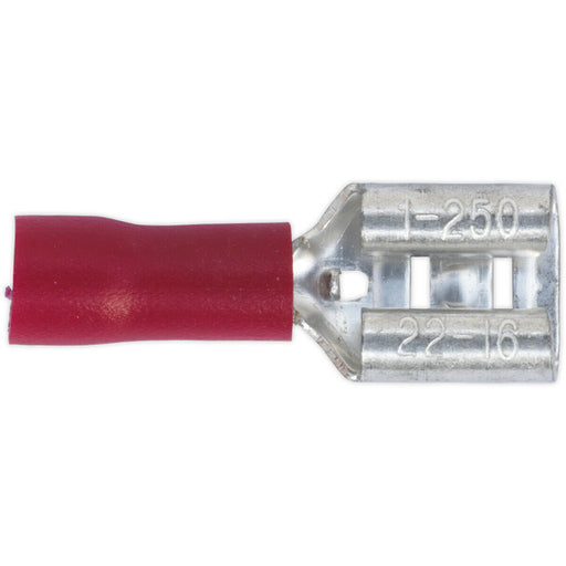 100 PACK 6.3mm Push-On Female Terminal - Suitable for 22 to 18 AWG Cable - Red Loops