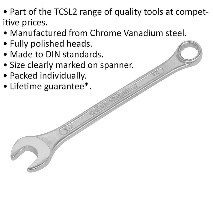 12mm Combination Spanner - Fully Polished Heads - Chrome Vanadium Steel Loops