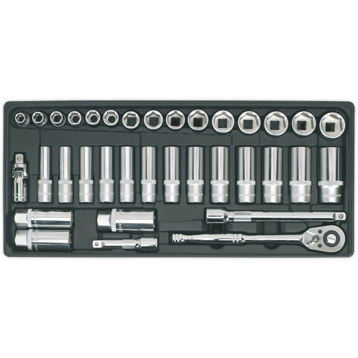 35 Pc PREMIUM 3/8" Square Drive Socket Set with Modular Tool Tray - Tool Storage Loops
