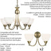 5 Lamp Ceiling & 2x Twin Wall Light Pack Antique Brass Glass Matching Fittings Loops