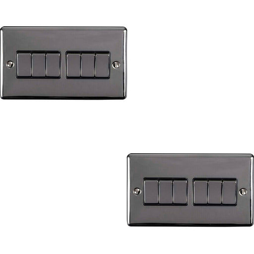2 PACK 6 Gang Metal Multi Light Switch BLACK NICKEL 2 Way 10A Black Trim Loops