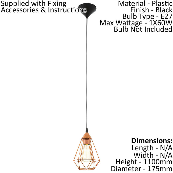 Hanging Ceiling Pendant Light Copper Wire Cage 1 x E27 Hallway Feature Lamp Loops