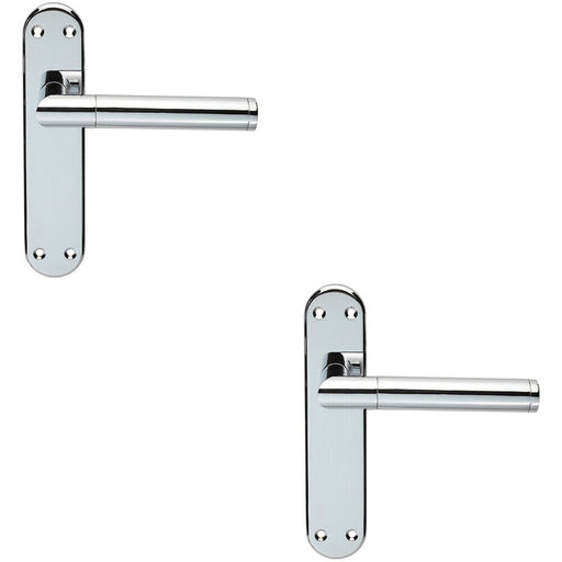 2x Round Bar Lever on Latch Backplate Door Handle 180 x 40mm Polished Chrome Loops