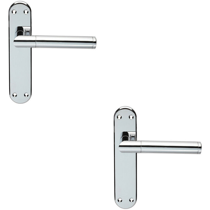 2x Round Bar Lever on Latch Backplate Door Handle 180 x 40mm Polished Chrome Loops