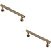 2x Knurled Bar Door Pull Handle 158 x 13mm 128mm Fixing Centres Antique Brass Loops